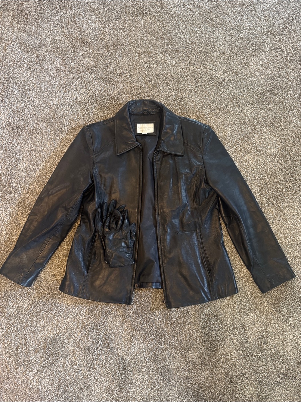 Worthington Black Leather Jacket with Matching Gloves